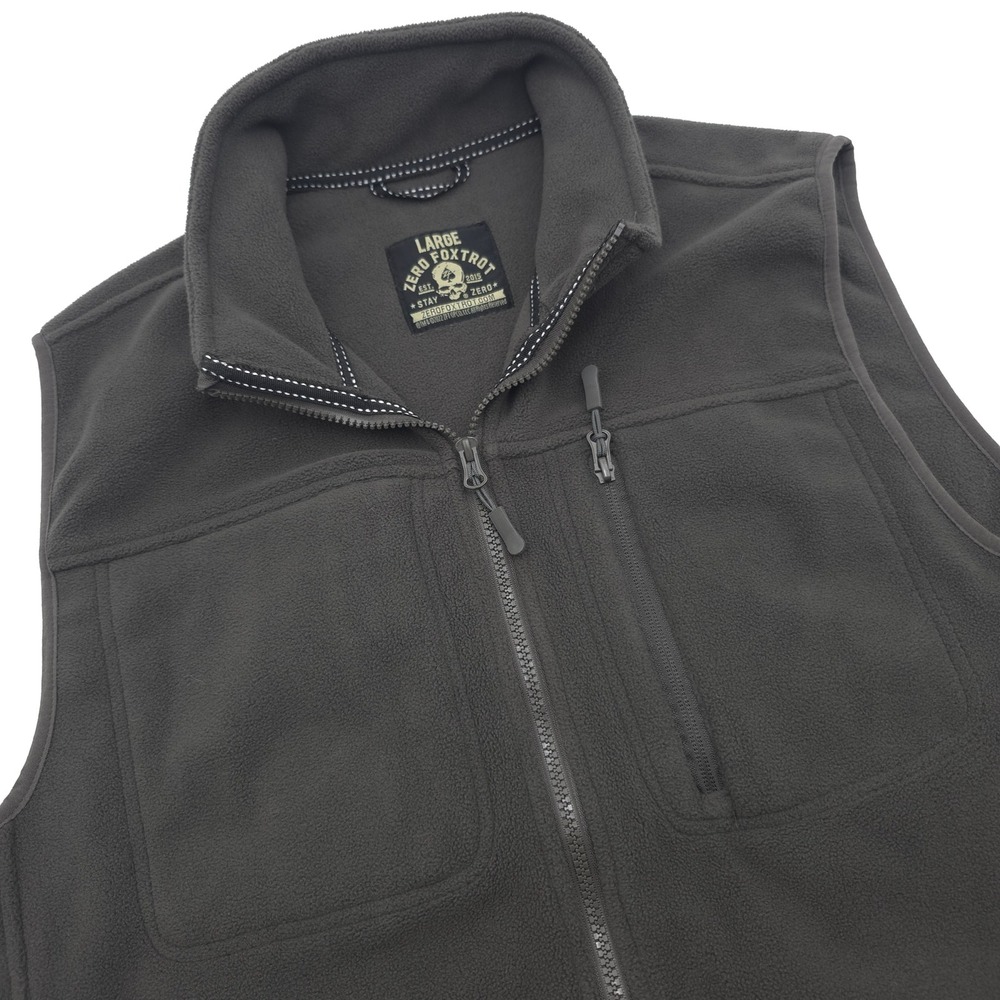 Zero Foxtrot Mens Fleece Vest Gray Full Zip Tactical Large ZFT Skull Logo